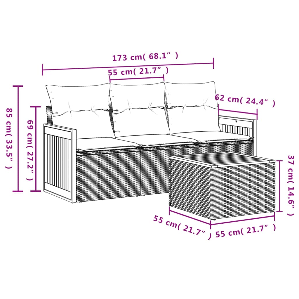 Set Divani da Giardino 4 pz con Cuscini in Polyrattan Grigio 3227446