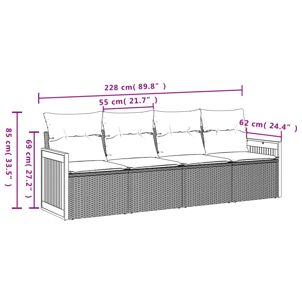 Set Divani da Giardino 4 pz con Cuscini Nero in Polyrattan 3227448