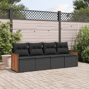 Set Divani da Giardino 4 pz con Cuscini Nero in Polyrattan 3227448