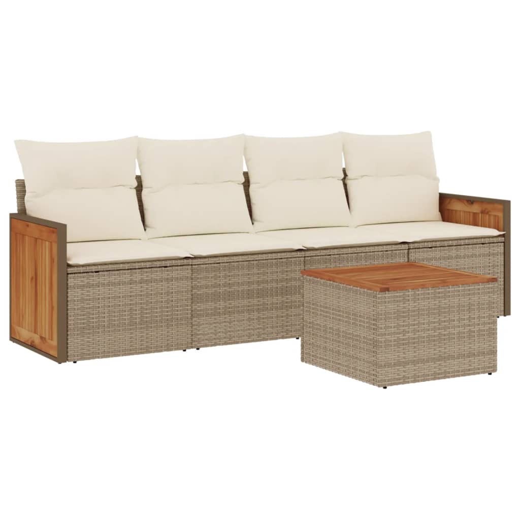 Set Divano da Giardino 5 pz con Cuscini Beige in Polyrattan 3227458