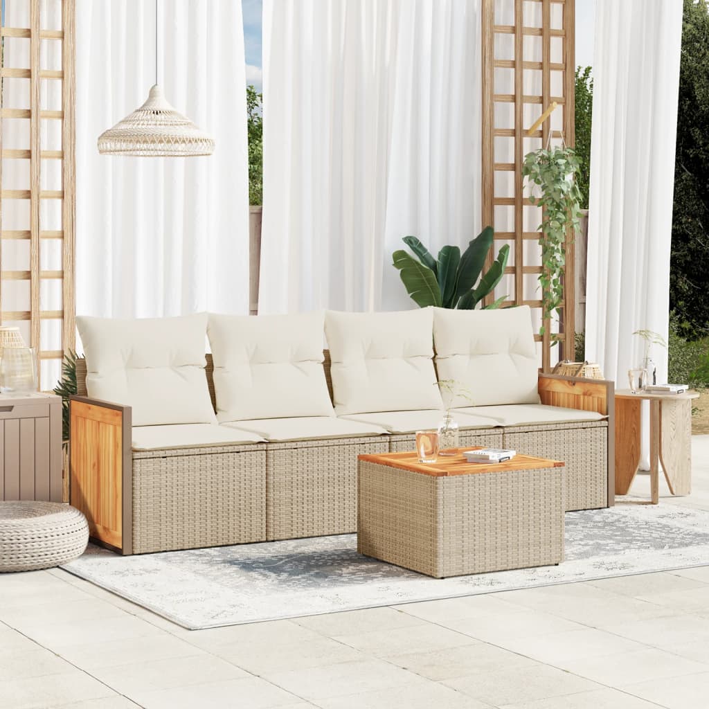 Set Divano da Giardino 5 pz con Cuscini Beige in Polyrattan 3227458