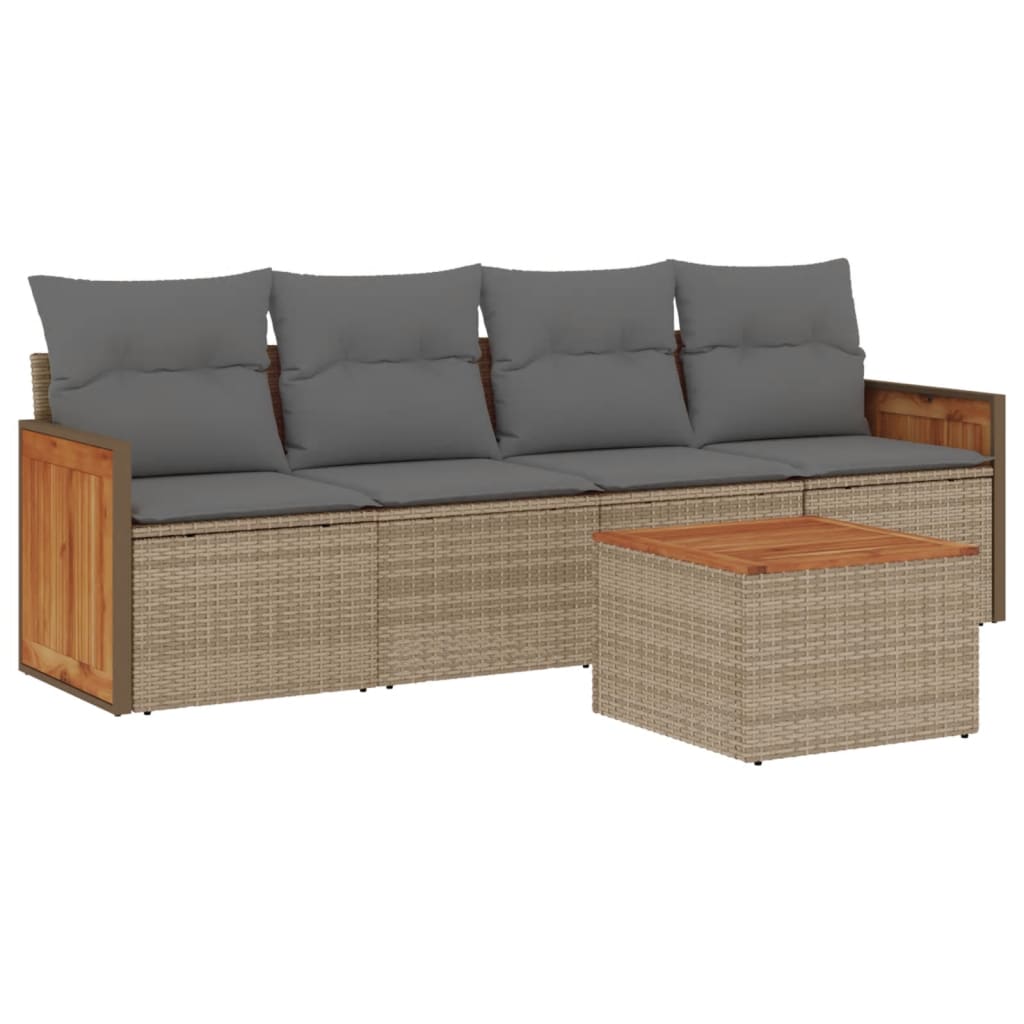 Set Divano da Giardino 5 pz con Cuscini Beige in Polyrattan 3227459