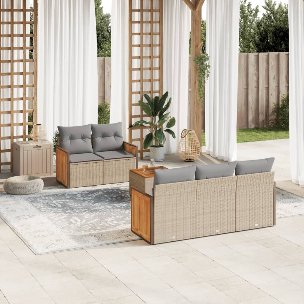 Set Divano da Giardino 6 pz con Cuscini Beige in Polyrattan 3227466