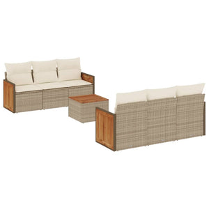 Set Divani da Giardino 7 pz con Cuscini Beige in Polyrattan 3227472