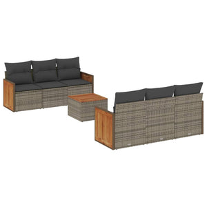 Set Divani da Giardino 7 pz con Cuscini Grigio in Polyrattan 3227474