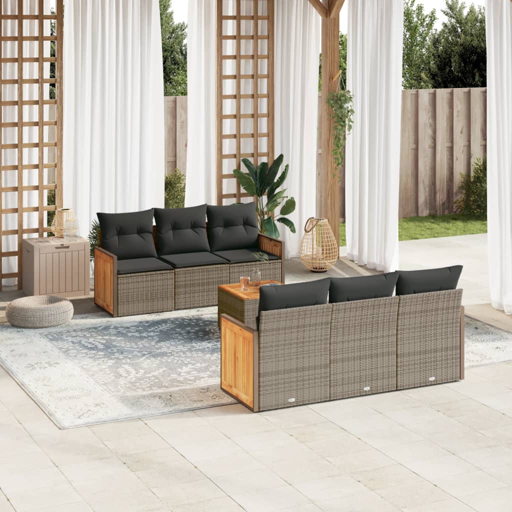 Set Divani da Giardino 7 pz con Cuscini Grigio in Polyrattan 3227474