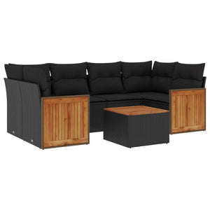 Set Divani da Giardino con Cuscini 7pz Nero Polyrattancod mxl 88982