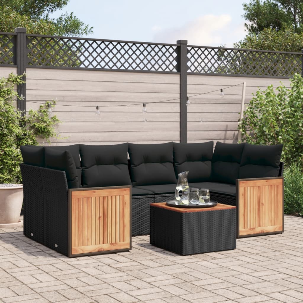 Set Divani da Giardino con Cuscini 7pz Nero Polyrattancod mxl 88982