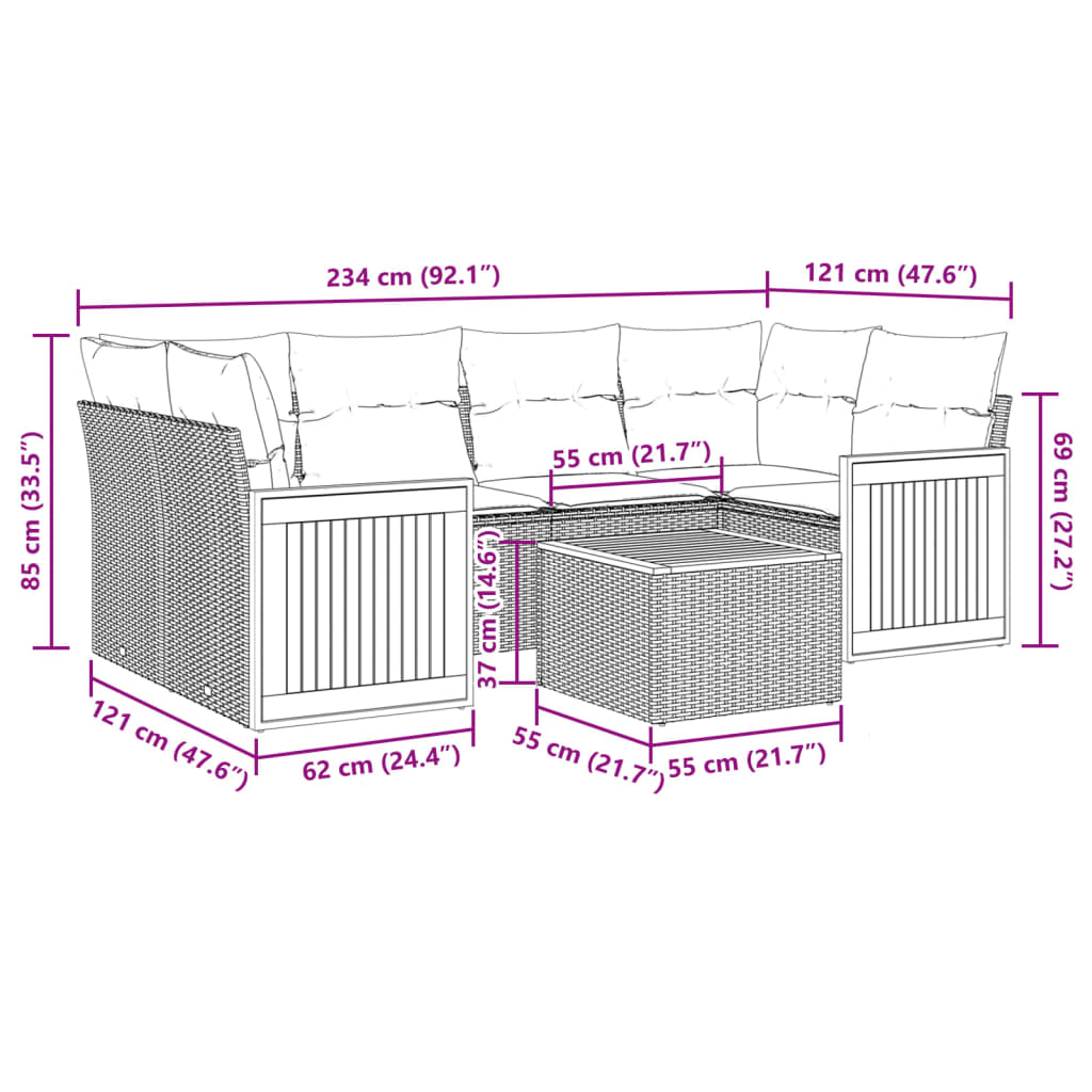 Set Divani da Giardino con Cuscini 7pz Nero Polyrattan 3227477