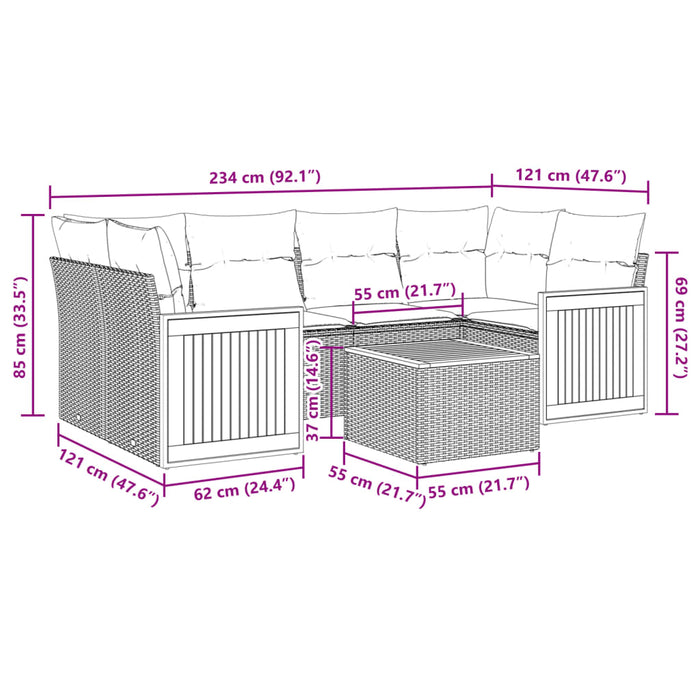 Set Divani da Giardino 7 pz con Cuscini Grigio in Polyrattan 3227481