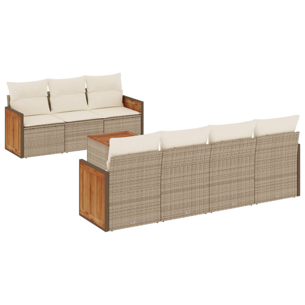 Set Divano da Giardino 8 pz con Cuscini Beige in Polyrattan 3227486