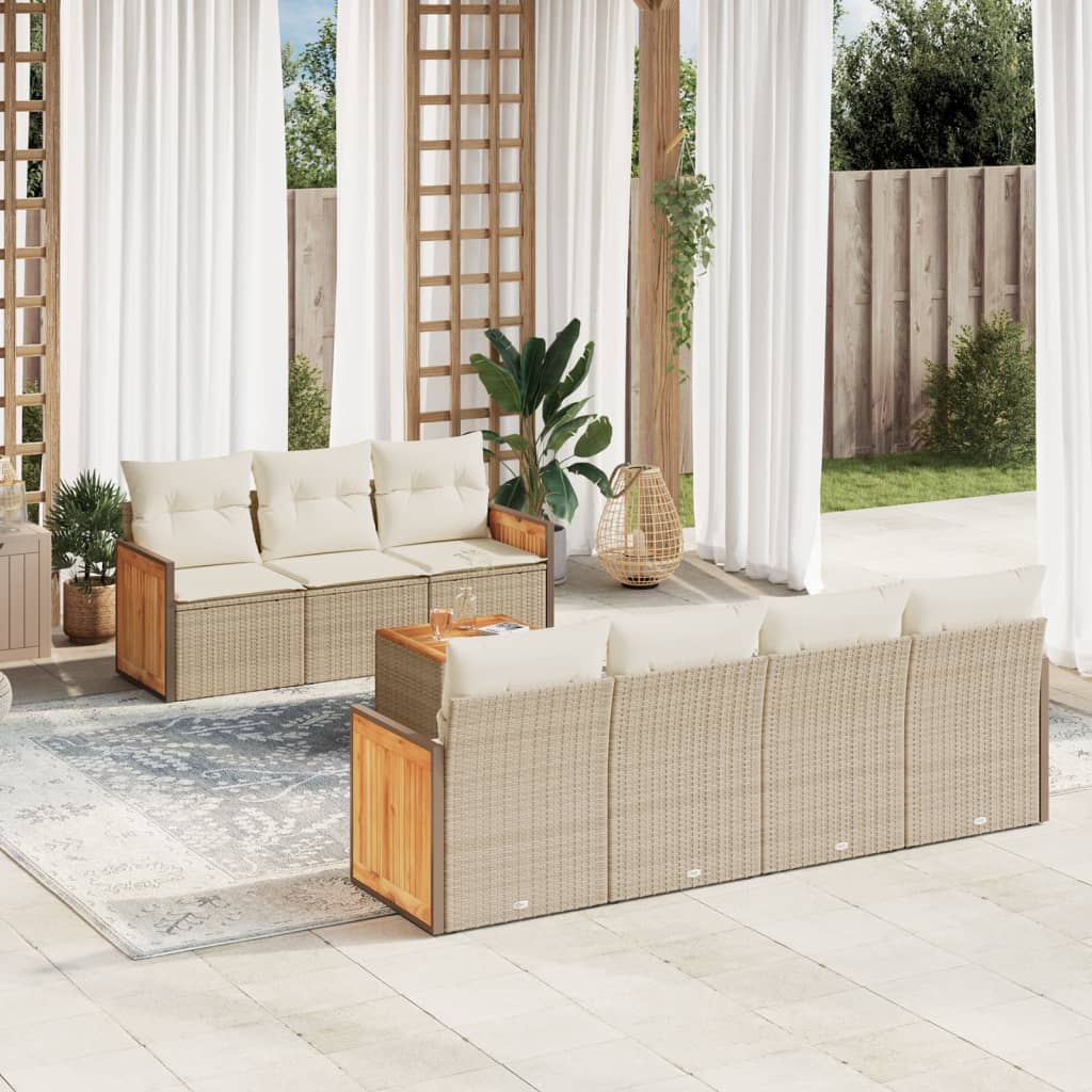 Set Divano da Giardino 8 pz con Cuscini Beige in Polyrattan 3227486