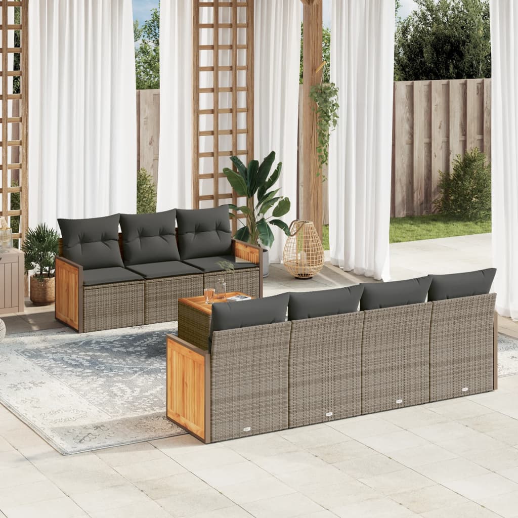 Set Divano da Giardino 8 pz con Cuscini Grigio in Polyrattancod mxl 88839