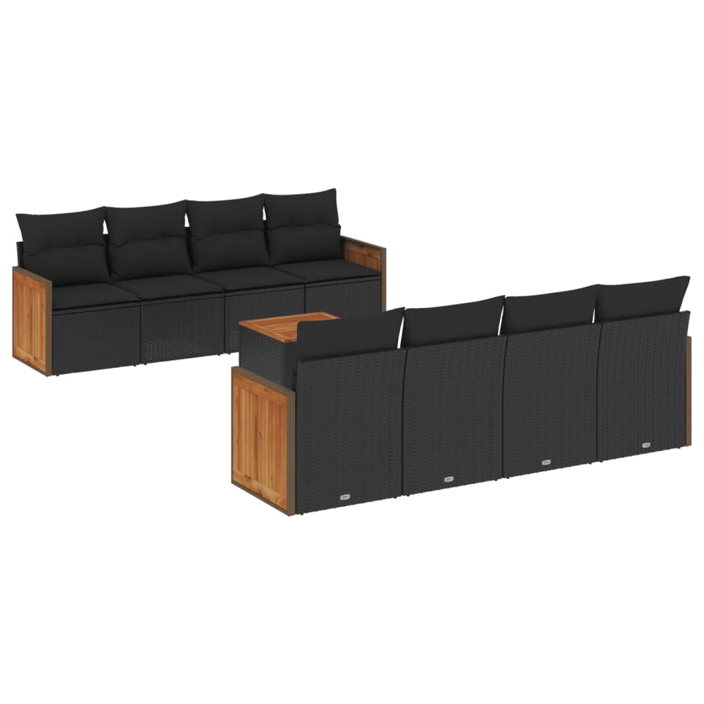 Set Divani da Giardino 9 pz con Cuscini Nero in Polyrattan 3227497