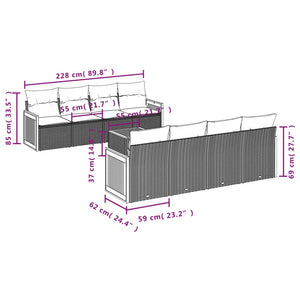 Set Divani da Giardino 9 pz con Cuscini Nero in Polyrattan 3227497