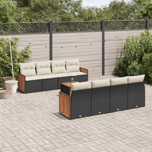 Set Divani da Giardino 9 pz con Cuscini Nero in Polyrattan 3227498