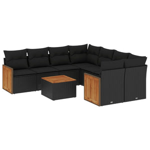 Set Divani da Giardino 9 pz con Cuscini Nero in Polyrattan 3227504