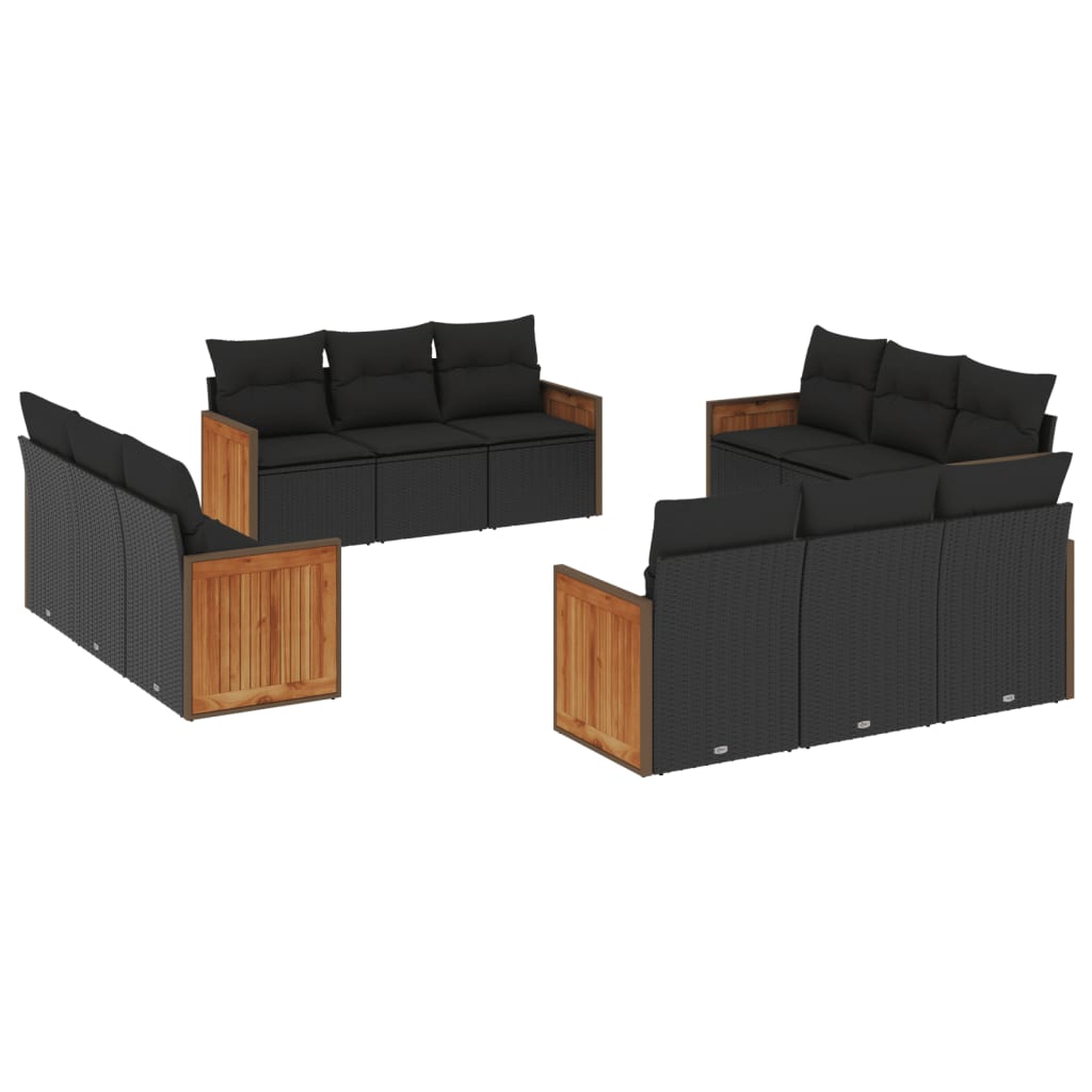 Set Divani da Giardino 12 pz con Cuscini Nero in Polyrattancod mxl 114208