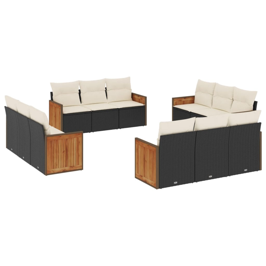 Set Divani da Giardino 12 pz con Cuscini Nero in Polyrattan 3227512