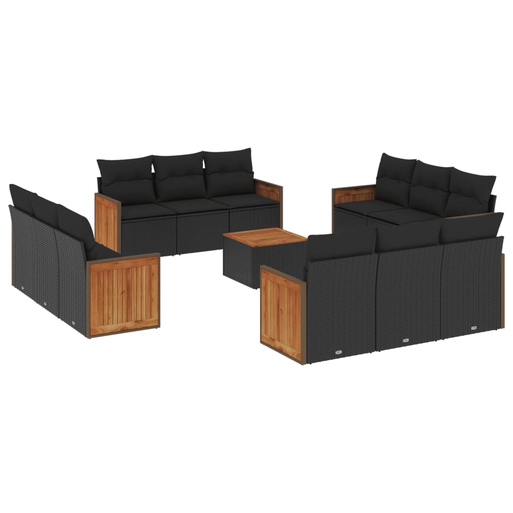 Set Divani da Giardino 13pz con Cuscini Nero in Polyrattan 3227518