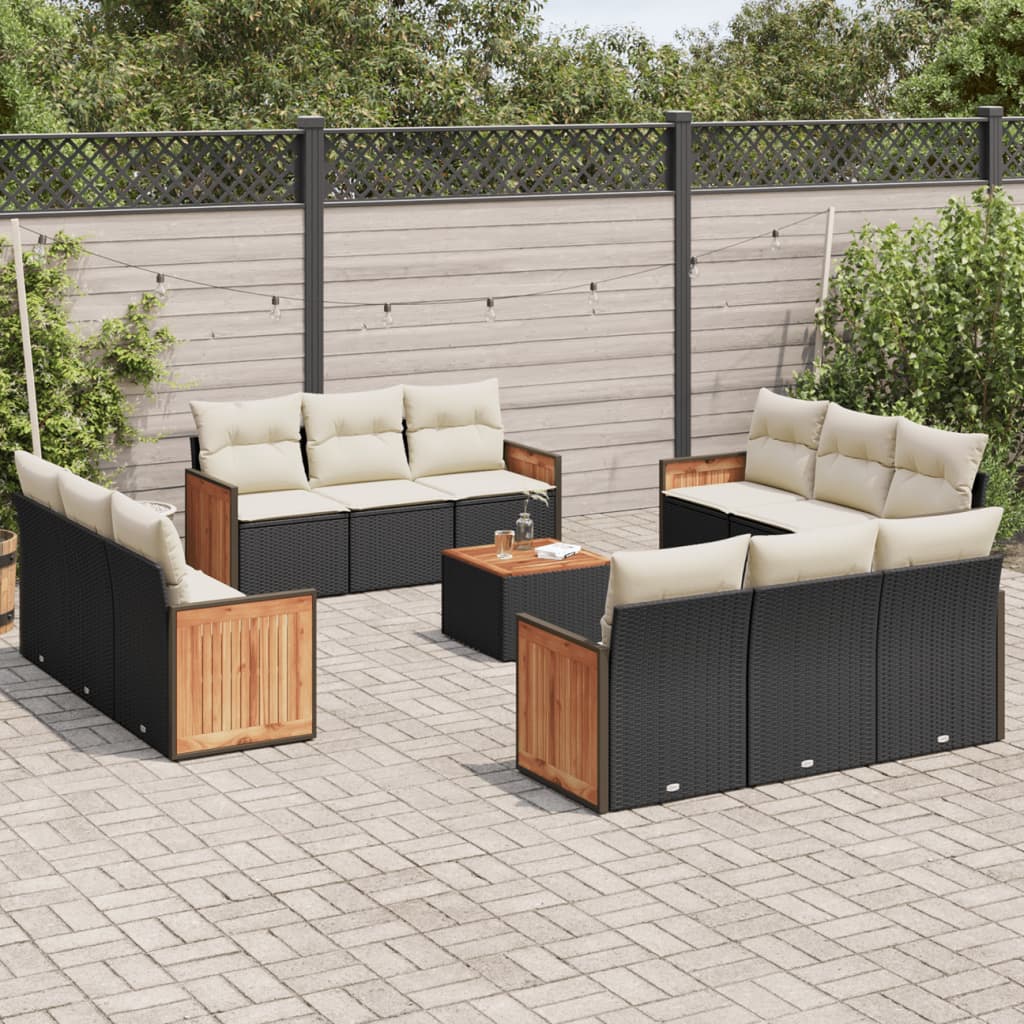 Set Divani da Giardino 13pz con Cuscini Nero in Polyrattancod mxl 88843