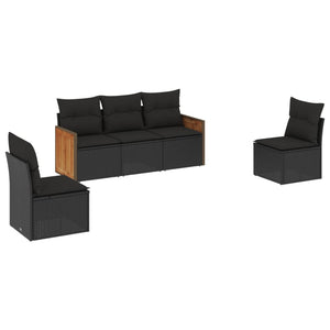 Set Divani da Giardino 5 pz con Cuscini in Polyrattan Nero 3227525