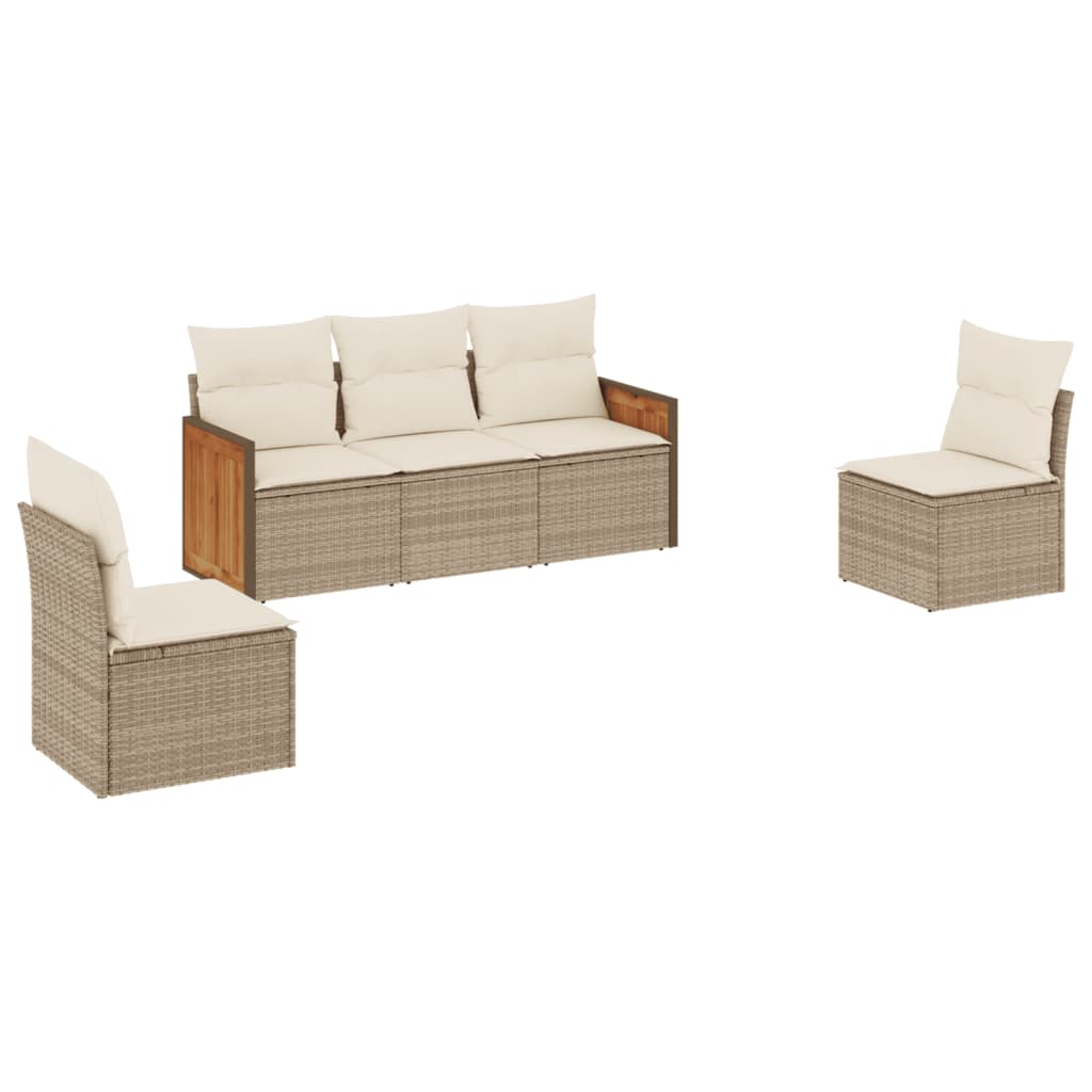 Set Divano da Giardino 5 pz con Cuscini Beige in Polyrattan 3227528