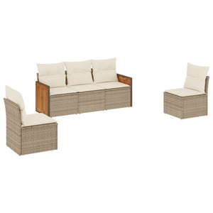 Set Divano da Giardino 5 pz con Cuscini Beige in Polyrattan 3227528