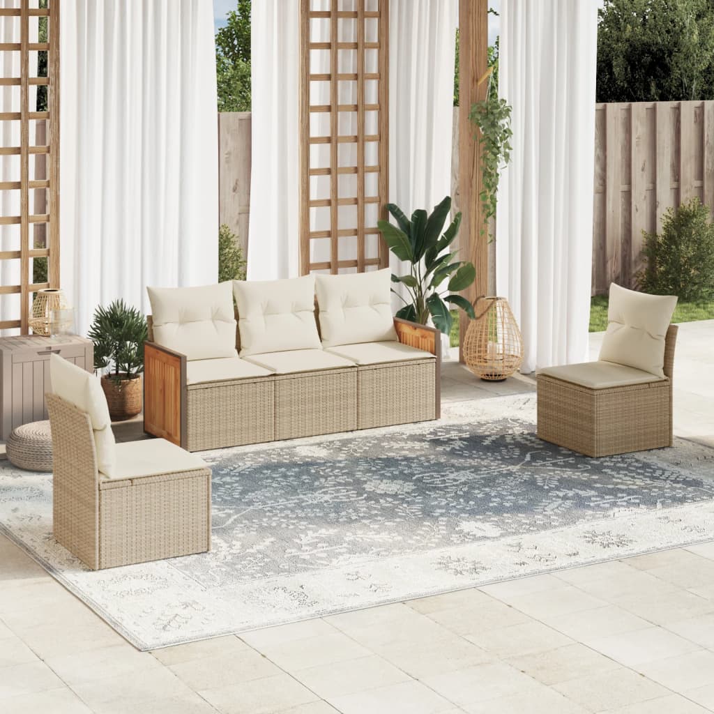 Set Divano da Giardino 5 pz con Cuscini Beige in Polyrattan 3227528