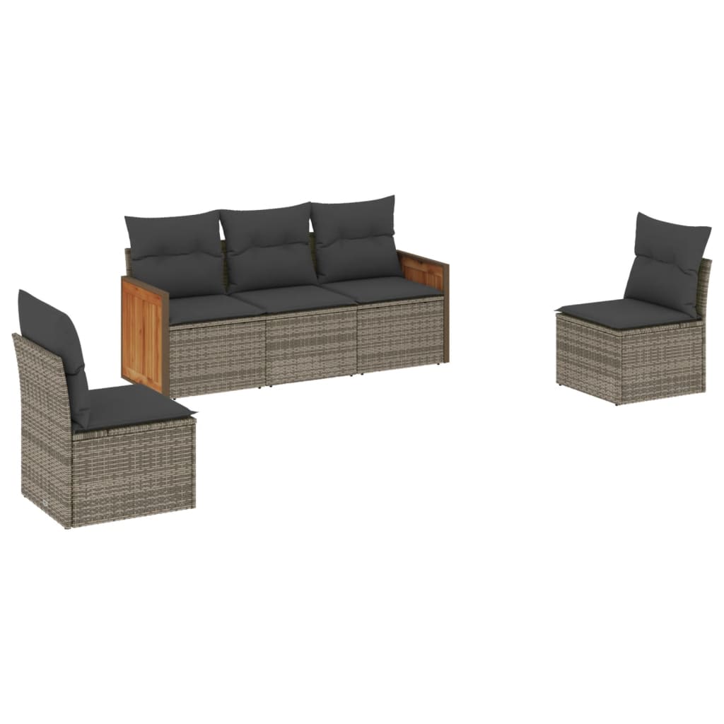 Set Divano da Giardino 5 pz con Cuscini Grigio in Polyrattancod mxl 112825