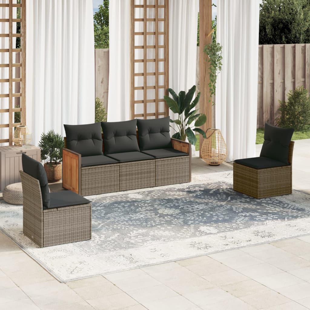 Set Divano da Giardino 5 pz con Cuscini Grigio in Polyrattancod mxl 112825