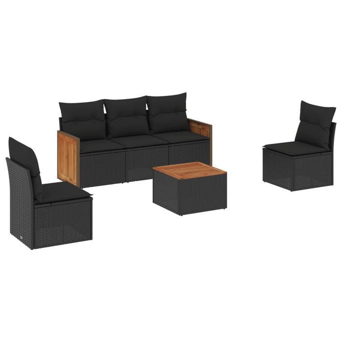 Set Divano da Giardino 6 pz con Cuscini Nero in Polyrattan 3227532