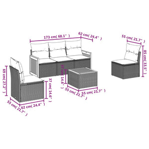 Set Divano da Giardino 6 pz con Cuscini Nero in Polyrattan 3227532