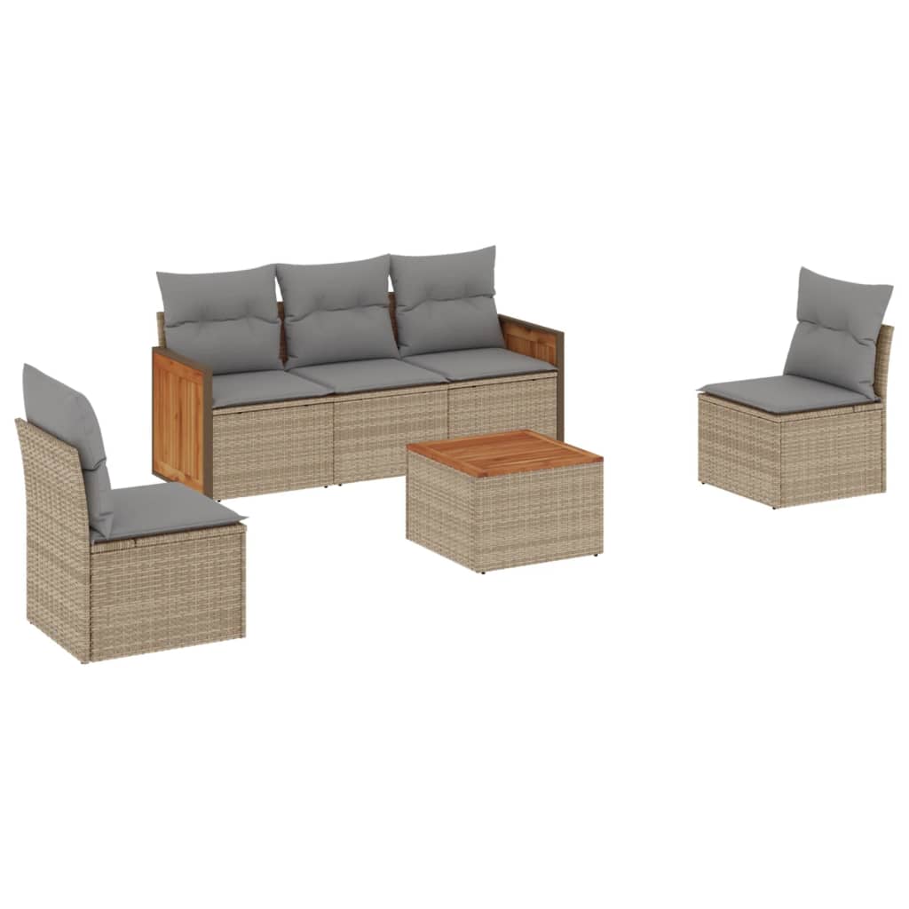 Set Divano da Giardino 6 pz con Cuscini Beige in Polyrattan 3227536