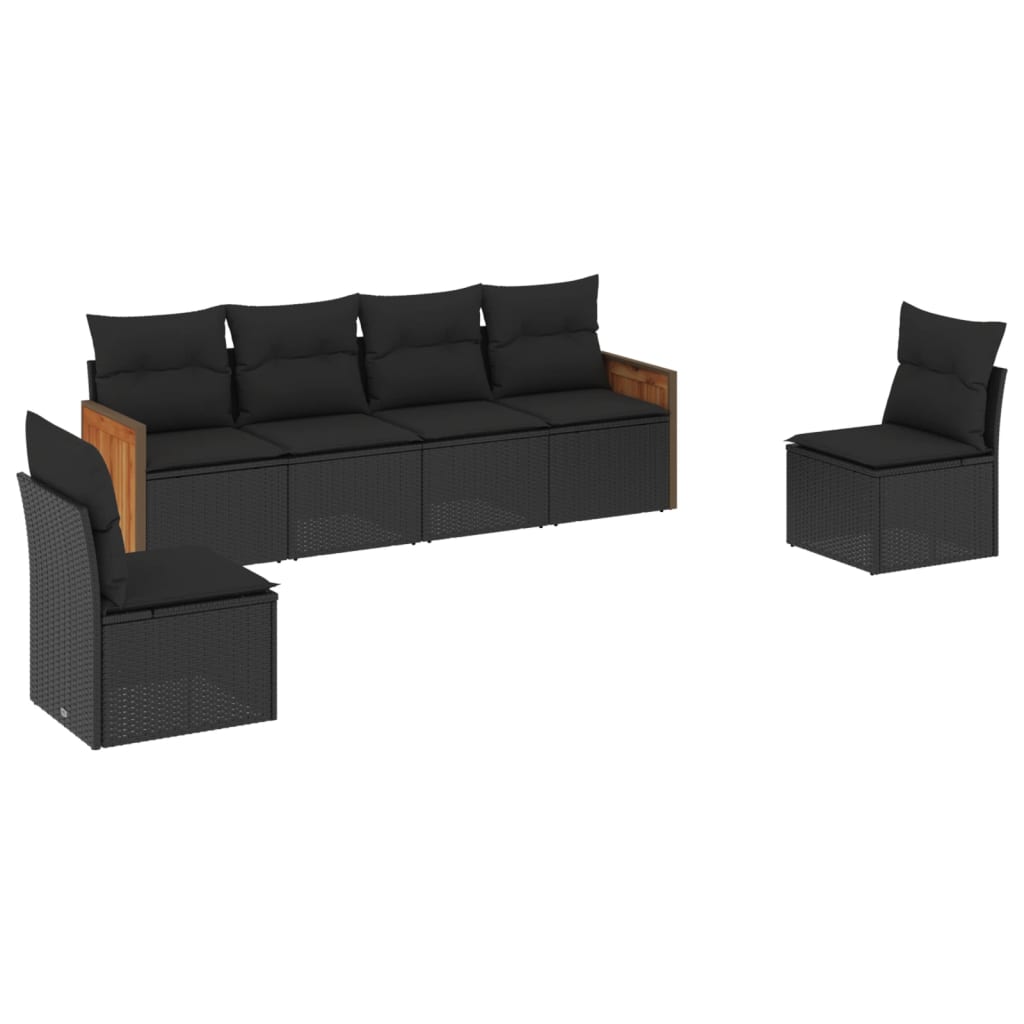 Set Divano da Giardino 6 pz con Cuscini Nero in Polyrattan 3227539