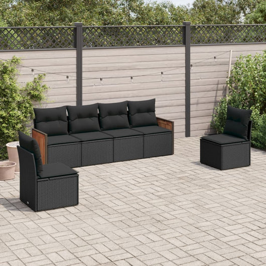 Set Divano da Giardino 6 pz con Cuscini Nero in Polyrattan 3227539