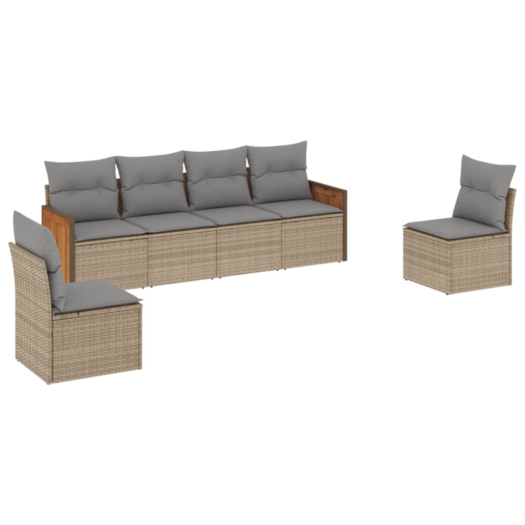 Set Divano da Giardino 6 pz con Cuscini Beige in Polyrattan 3227543