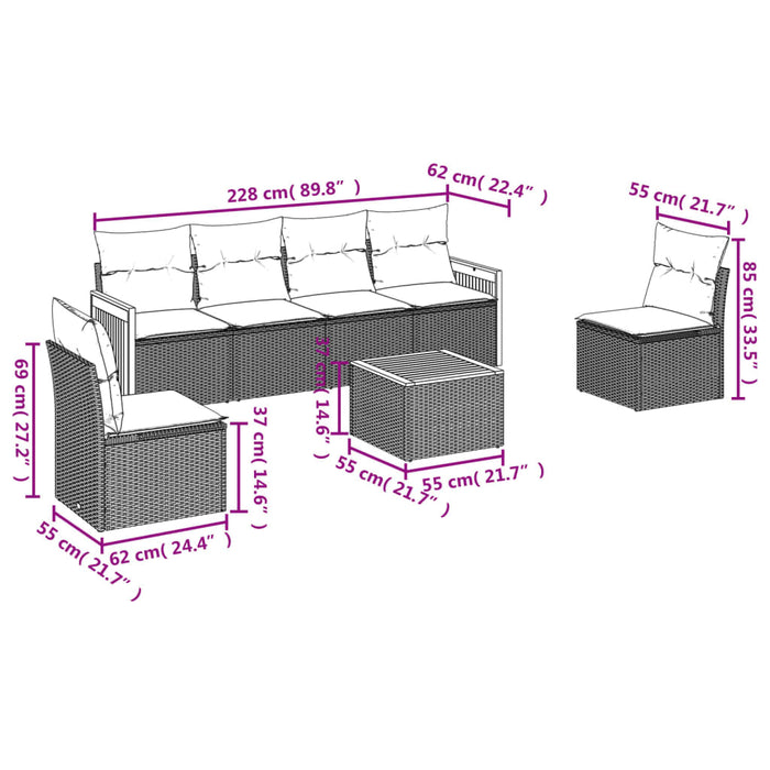 Set Divani da Giardino con Cuscini 7pz Nero Polyrattan 3227547