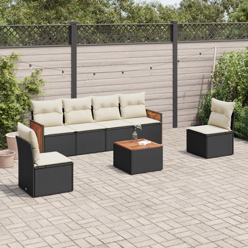 Set Divani da Giardino con Cuscini 7pz Nero Polyrattan 3227547