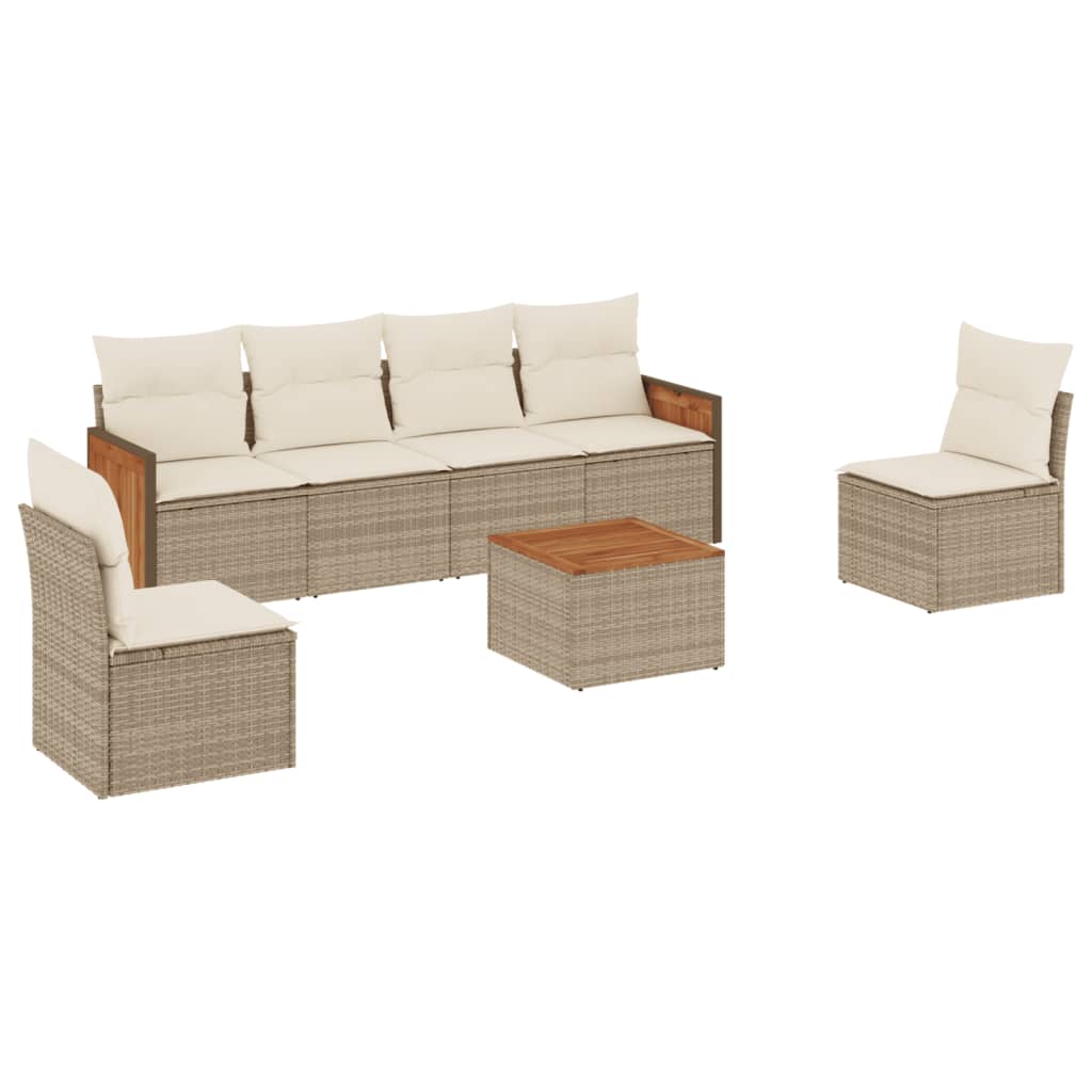 Set Divani da Giardino 7 pz con Cuscini Beige in Polyrattan 3227549