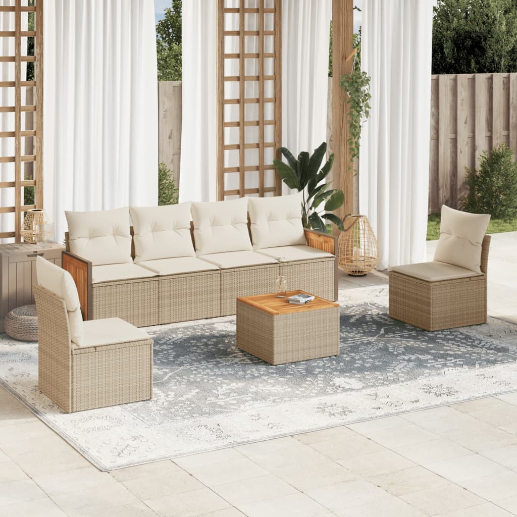 Set Divani da Giardino 7 pz con Cuscini Beige in Polyrattan 3227549