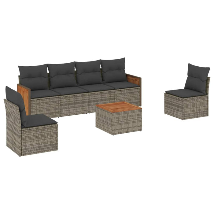 Set Divani da Giardino 7 pz con Cuscini Grigio in Polyrattan 3227551