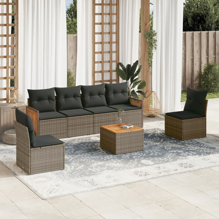 Set Divani da Giardino 7 pz con Cuscini Grigio in Polyrattan 3227551