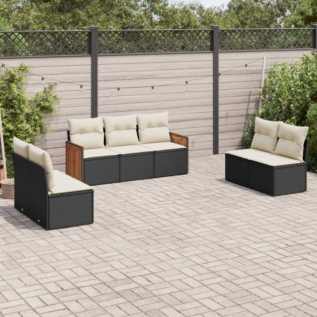 Set Divani da Giardino con Cuscini 7pz Nero Polyrattan 3227554