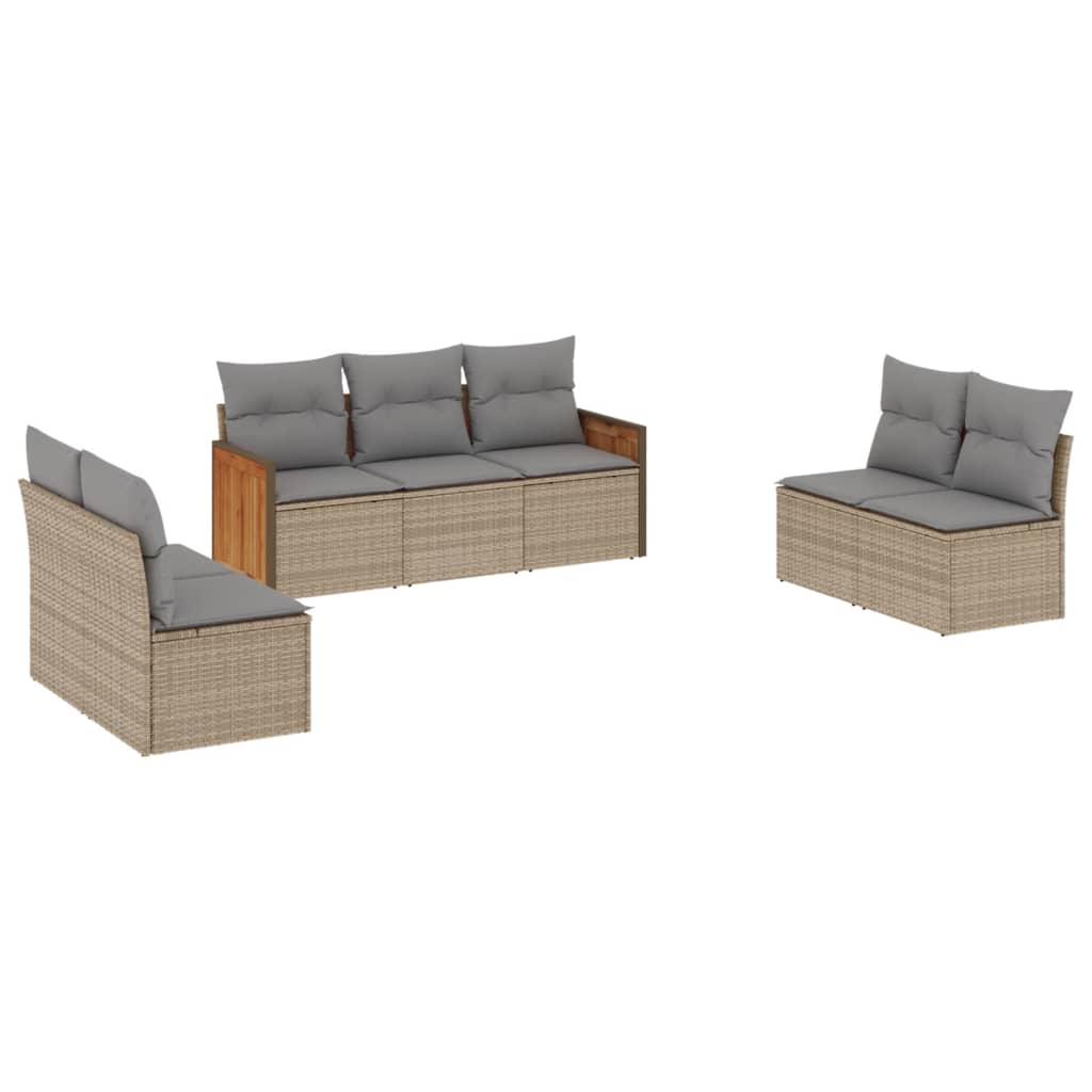 Set Divani da Giardino 7 pz con Cuscini Beige in Polyrattan 3227557