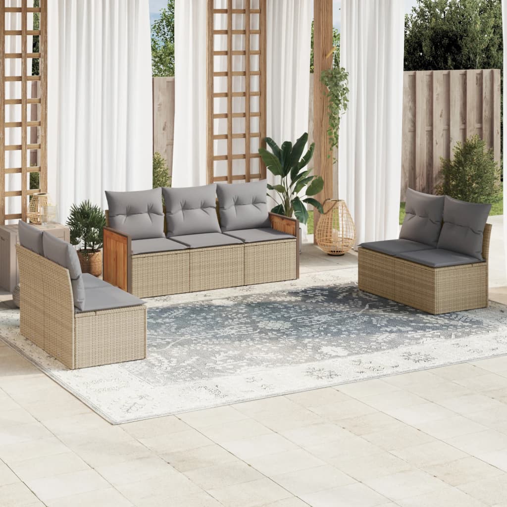 Set Divani da Giardino 7 pz con Cuscini Beige in Polyrattan 3227557