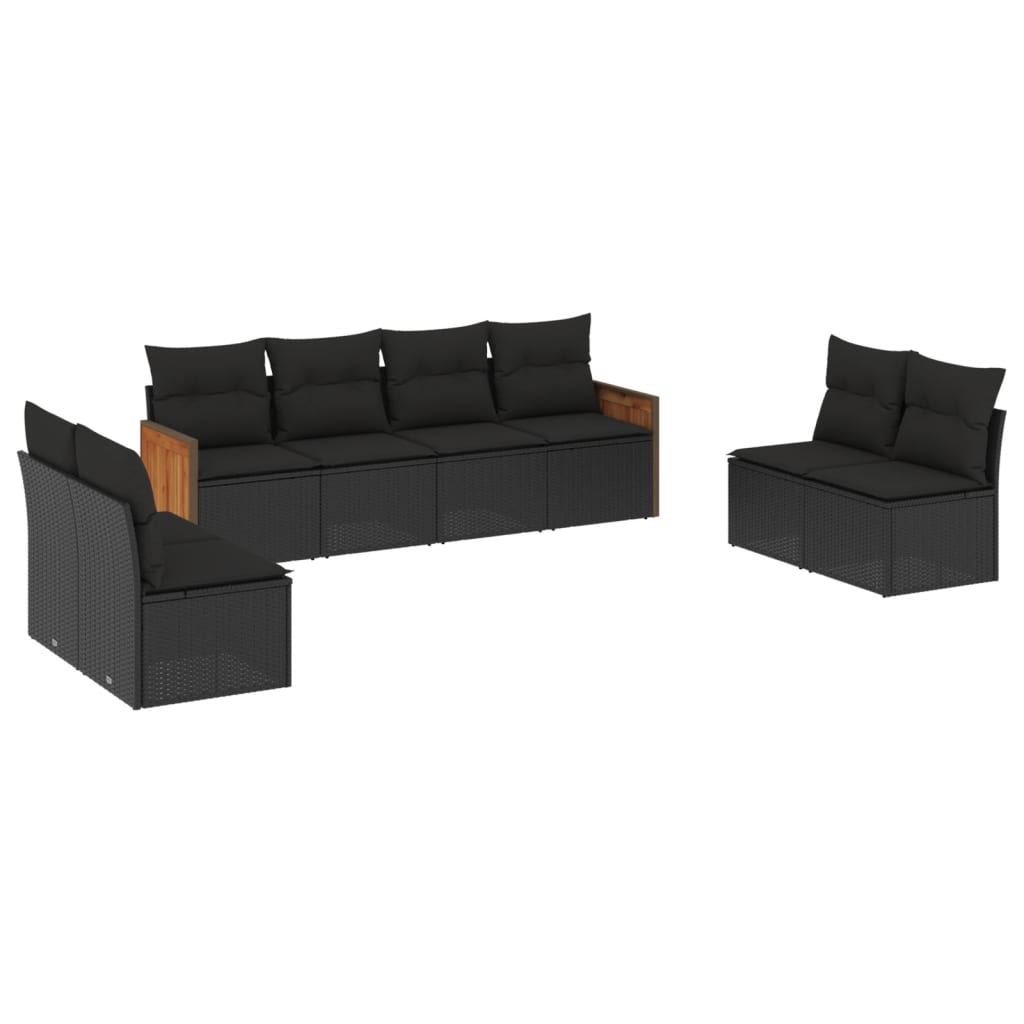 Set Divani da Giardino con Cuscini 8 pz Nero in Polyrattan 3227567