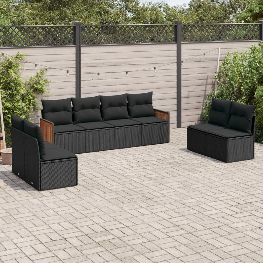 Set Divani da Giardino con Cuscini 8 pz Nero in Polyrattan 3227567