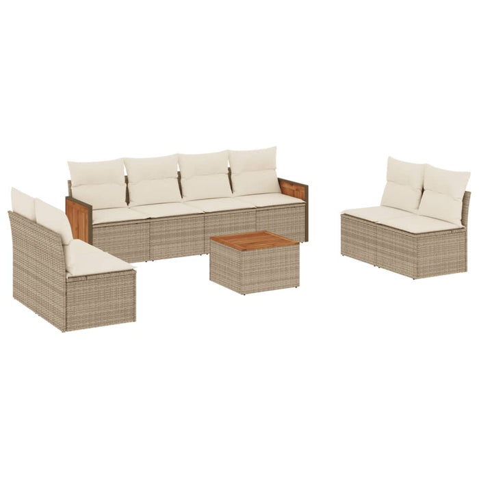 Set Divano da Giardino 9 pz con Cuscini Beige in Polyrattan 3227577