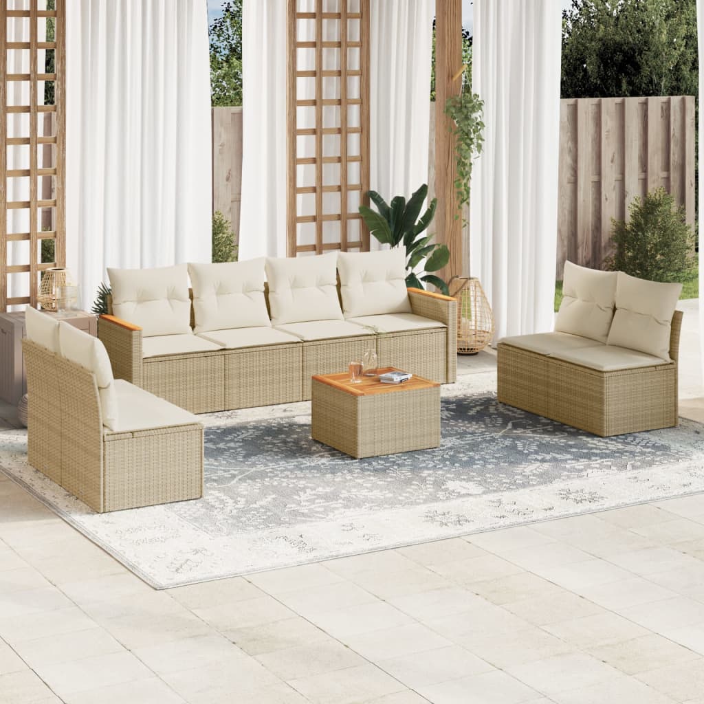 Set Divano da Giardino 9 pz con Cuscini Beige in Polyrattan 3227577